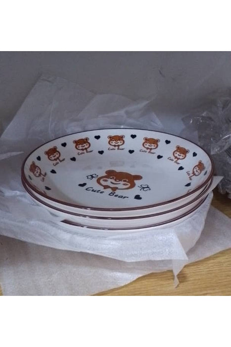 White Ceramic Plate with Brown Bear Design – Cute Bear