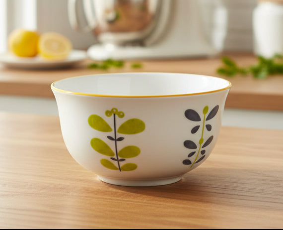 Sanjeev Kapoor Ceramic Floral Bowl – Green & White Design