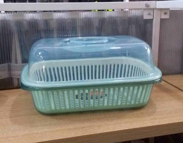 Plastic Kitchen Dish Drainer with Transparent Lid & Drainage Tray