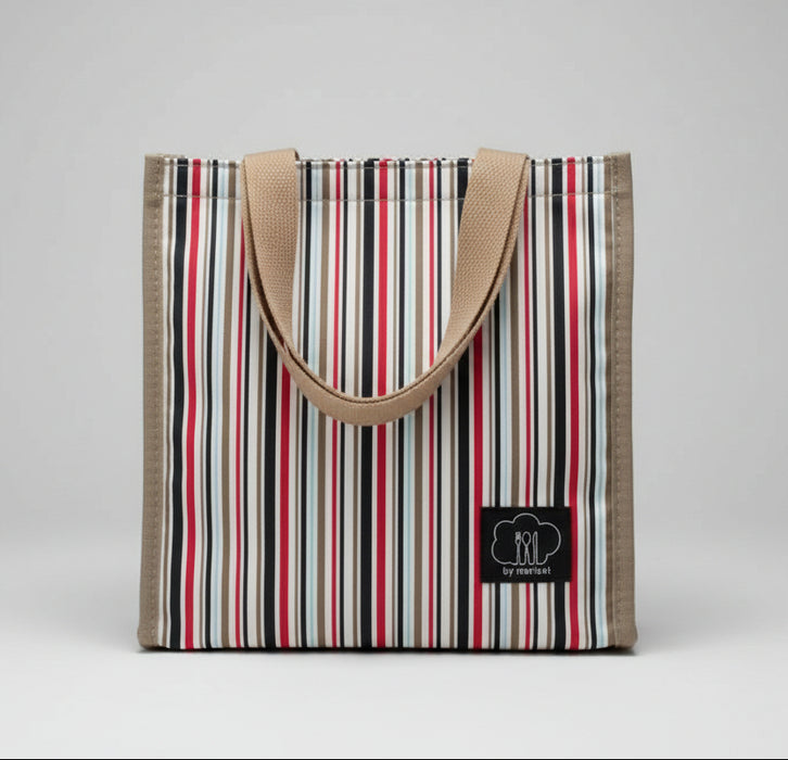 Striped Insulated Lunch Tote Bag with Beige Handles
