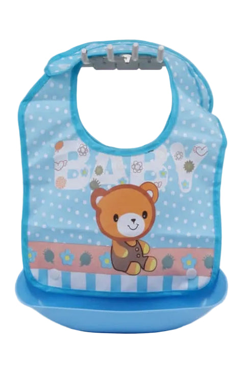 Waterproof Baby Bib with Cartoon Pig Design & Detachable Food Catcher