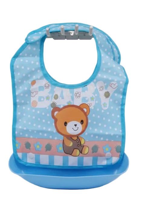 Waterproof Baby Bib with Cartoon Pig Design & Detachable Food Catcher