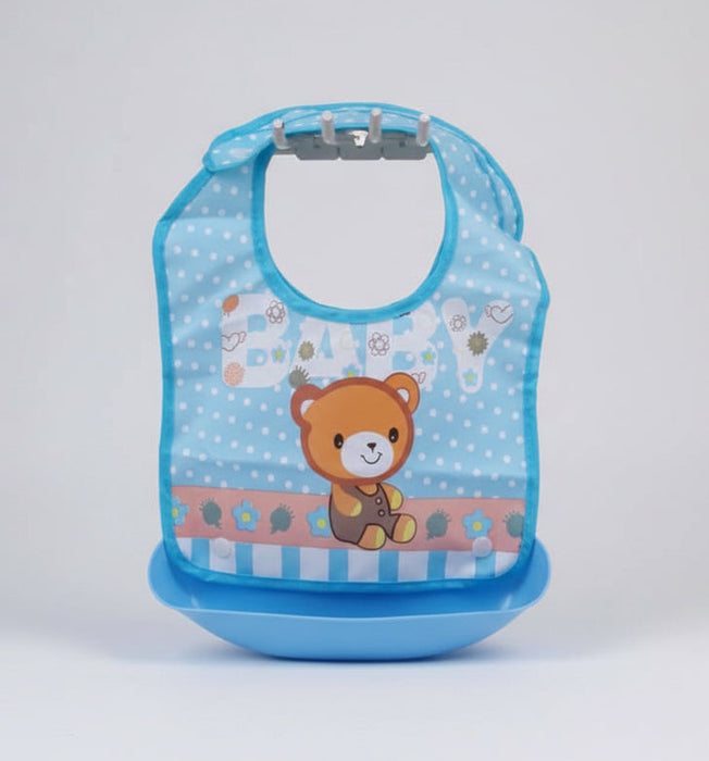Pink Waterproof Baby Bib with Cartoon Pig Design & Detachable Food Catcher