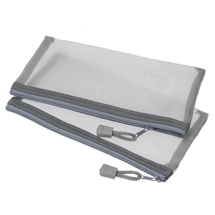 Gray Mesh Zipper Pouch Bags