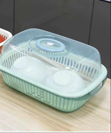 Plastic Kitchen Dish Drainer with Transparent Lid & Drainage Tray