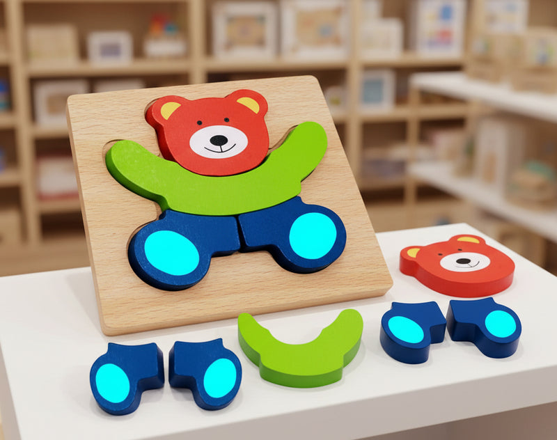 Wooden 3D Bear Jigsaw Puzzle Board – Educational Toy for Toddlers