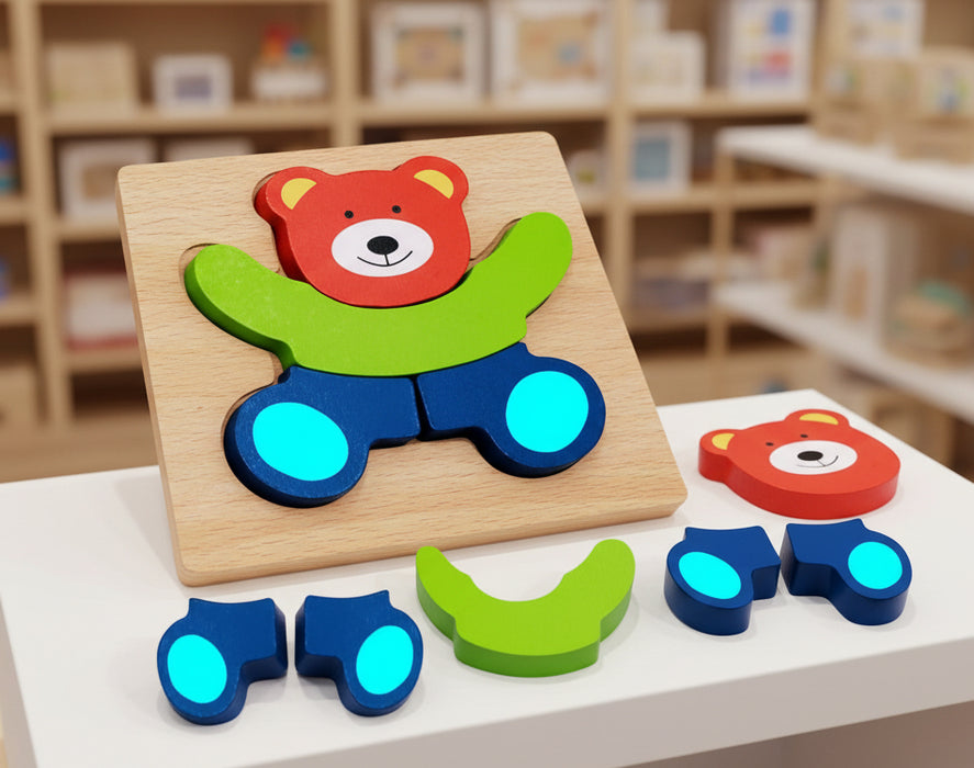 Wooden 3D Bear Jigsaw Puzzle Board – Educational Toy for Toddlers