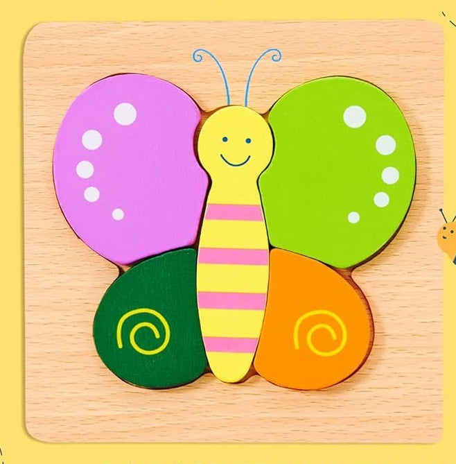 Wooden Butterfly Chunky Puzzle for Toddlers – 5-Piece Educational Toy