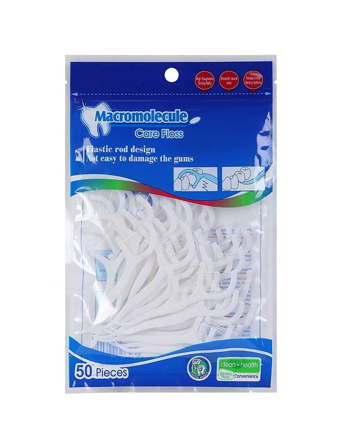 Macromolecule Care Floss Picks – 3-in-1 Dental Floss Interdental Cleaner & Toothpick 50 Pcs