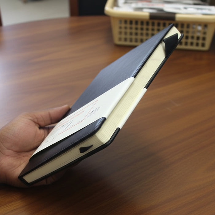 B5 Business Notebook – 124-Sheet Black Leather Cover with Pen Holder