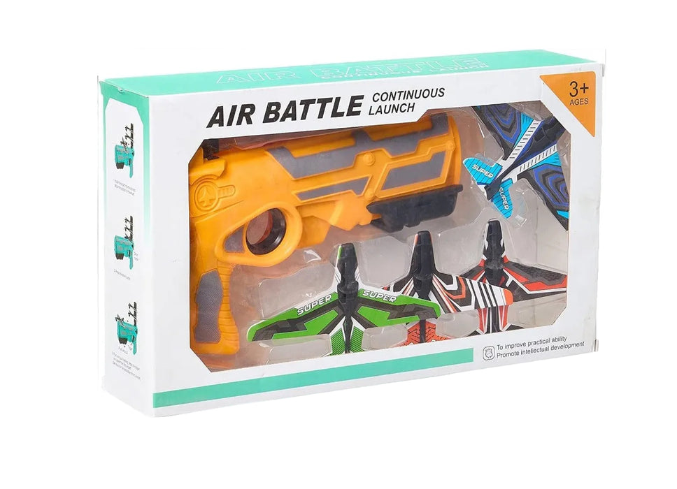 Air Battle Continuous Launch Toy Gun – Foam Airplane Launcher Set Ages 3+