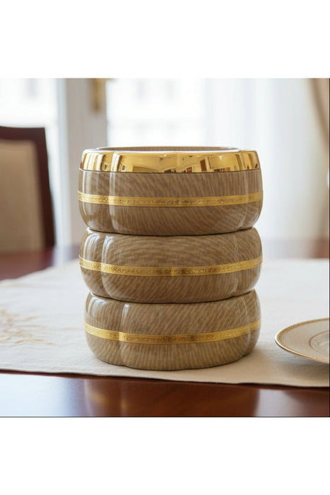 Insulated Food Warmers Set Casseroles  Hot Pots – Stainless Steel Double-Wall Beige Wood-Grain Finish