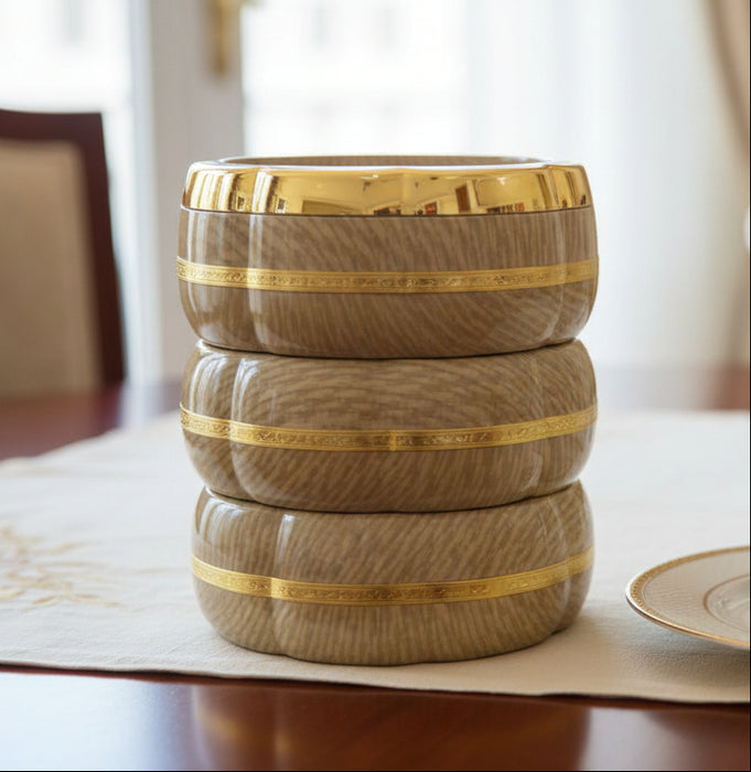 Insulated Food Warmers Set Casseroles  Hot Pots – Stainless Steel Double-Wall Beige Wood-Grain Finish