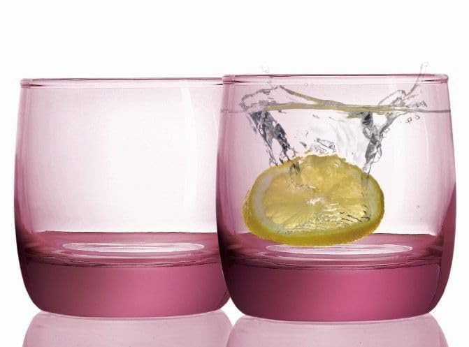 Aurora Water Cup ES5302P – Set of 6 Blown Glass Tumblers with Pink-Purple Base