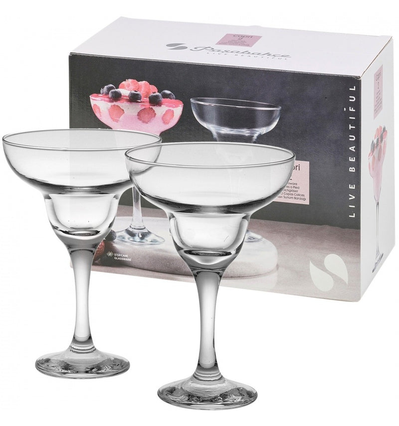 Pasabahce Capri Margarita Glasses – Set of 2 Clear Stemmed Glasses 305ml