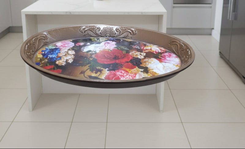 Decorative Oval Serving Tray – Floral Design for Food & Home Decor