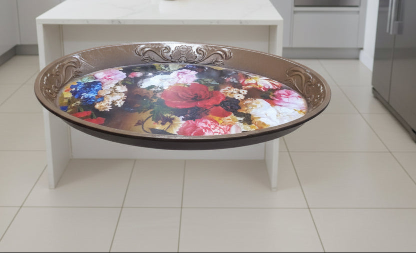 Decorative Oval Serving Tray – Floral Design for Food & Home Decor