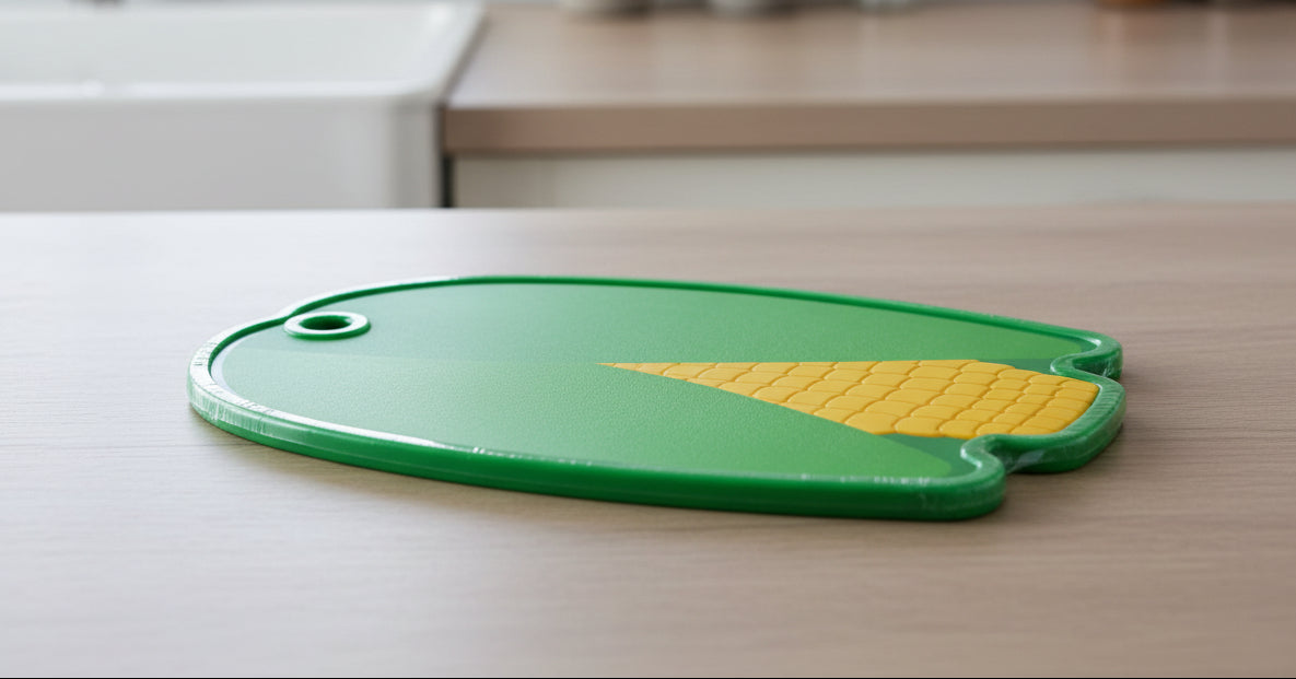 Plastic Cutting Board with Corn Design – Green PP Kitchen Chopping Board