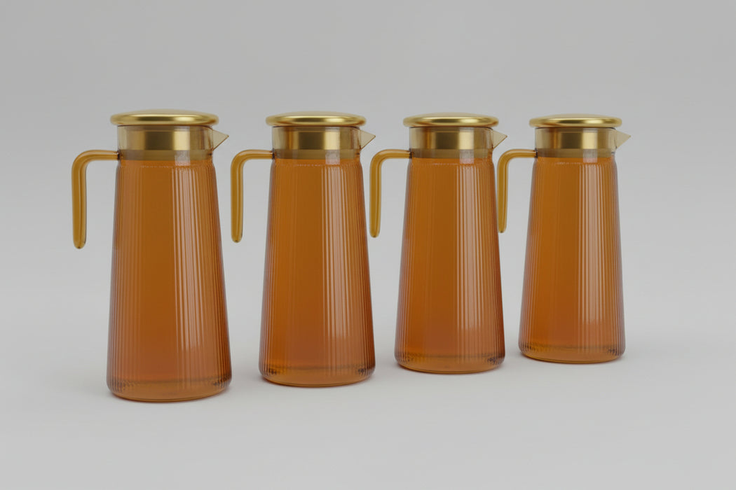 Amber-Tinted Ribbed Water Pitcher – Glass & Acrylic Lid Included  1.7L