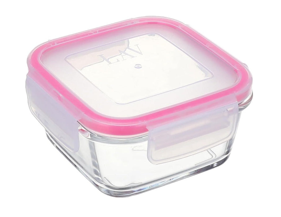 LAV Fresco Glass Food Storage Container – 100% Airtight & Leak-Proof Pink Lid