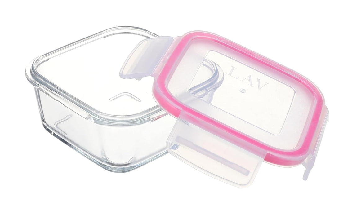 LAV Fresco Glass Food Storage Container – 100% Airtight & Leak-Proof Pink Lid