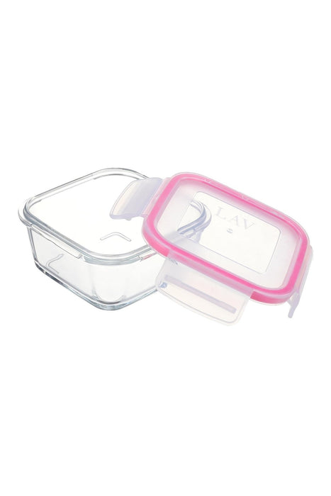 LAV Fresco Glass Food Storage Container – 100% Airtight & Leak-Proof Pink Lid