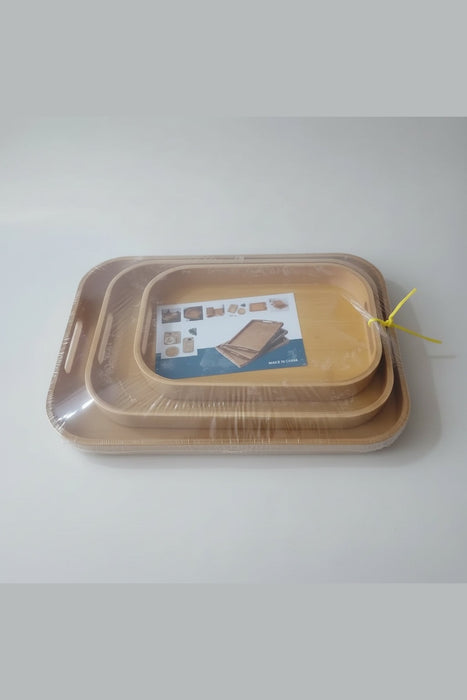Bamboo Pallet Serving Tray Set with Gold Handles/3PIECES