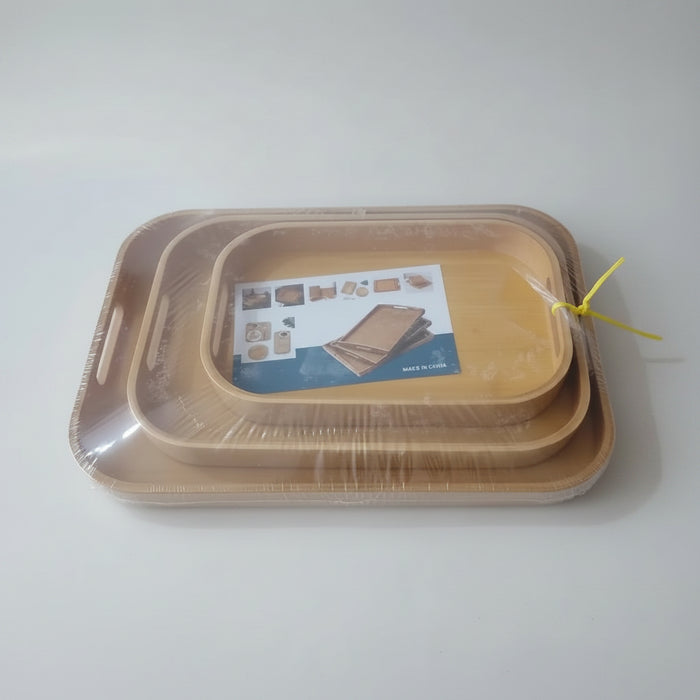 Bamboo Pallet Serving Tray Set with Gold Handles/3PIECES
