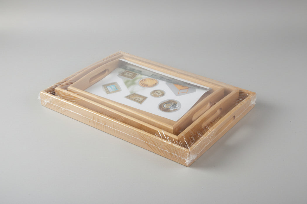 Bamboo Pallet Serving Tray Set with Gold Handles/3PIECES