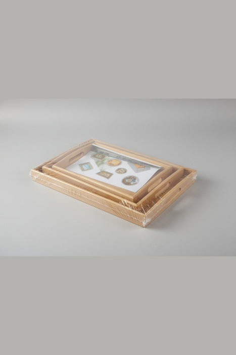 Bamboo Pallet Serving Tray Set with Gold Handles/3PIECES