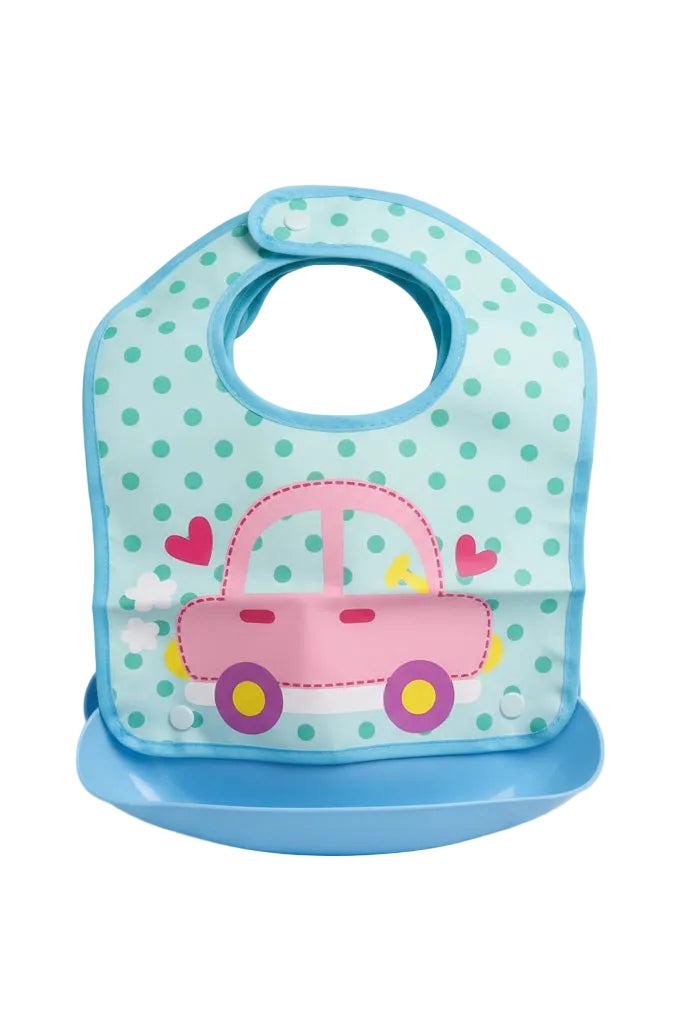 Waterproof Baby Bib with Cartoon Pig Design & Detachable Food Catcher