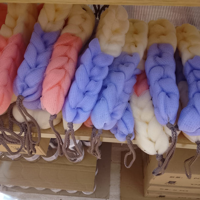 Long Braided Mesh Bath Loofah Sponge with Hanging Loop