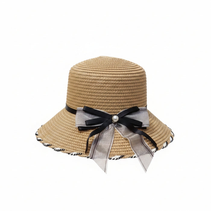 Women's Woven Straw Sun Hat with Bow Accent