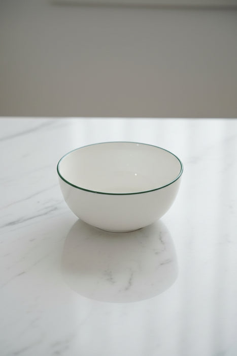 Green-Rimmed White Ceramic Bowl