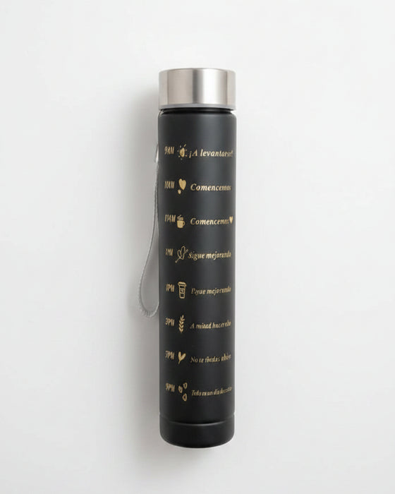 Matte Black Glass Water Bottle with Measurement Markings (300ml)