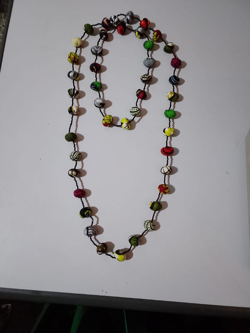 Handmade African Print Kitenge Fabric Bead Long Necklace