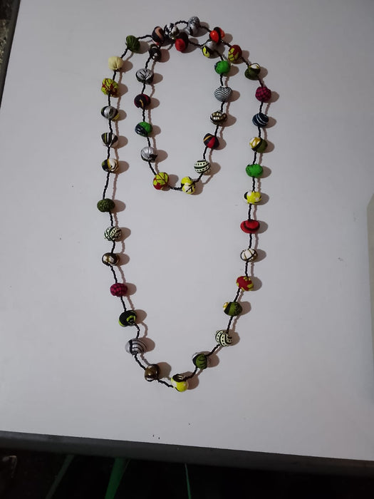 Handmade African Print Kitenge Fabric Bead Long Necklace