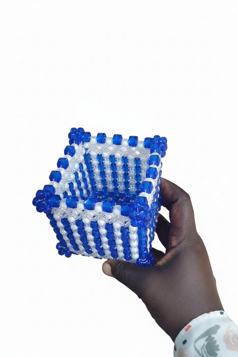 Handmade Blue and White Beaded Pen Pouch