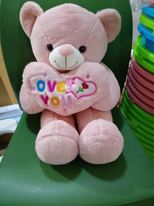 Plush Pink Teddy Bear Holding "Love You" Heart