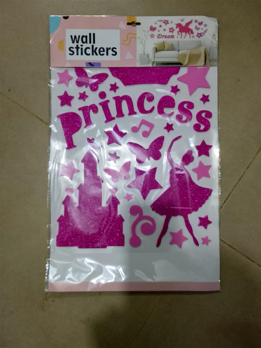 Glittery Pink Princess Castle & Ballerina Wall Sticker Sheet A2