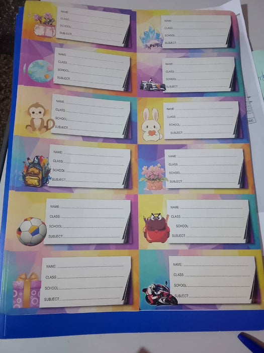 Sticky School Subject Name Labels one Page