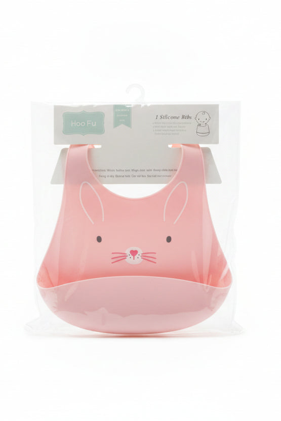 Waterproof Baby Bib with Cartoon Pig Design & Detachable Food Catcher