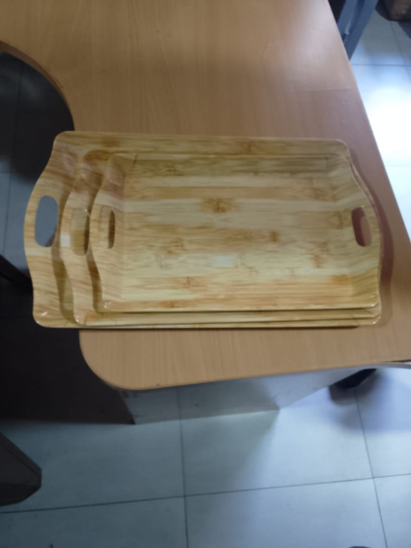 3-Piece Wooden / Bamboo Nesting Serving Tray Set with Cutout Handles