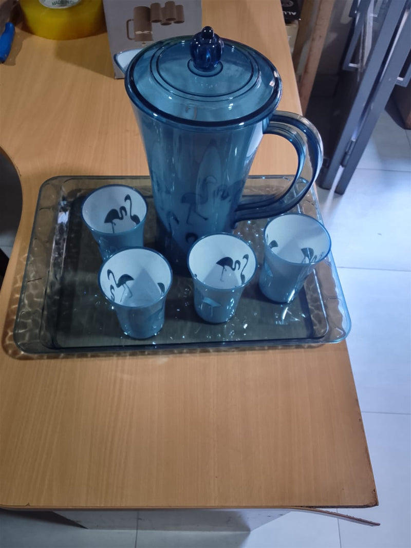 6-Piece Acrylic Beverage Serving Set with Tray (Flamingo / Deer Pattern).
