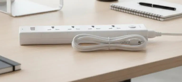 White 4-Outlet Power Strip with 3 USB Ports & Surge Protection