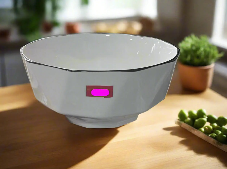 White Ceramic Serving Bowl with Black Trim 1pcs Murukali.com