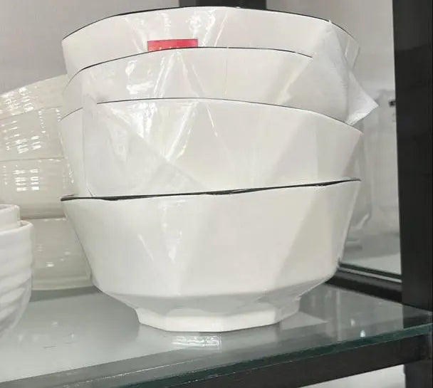 White Ceramic Serving Bowl with Black Trim 1pcs Murukali.com