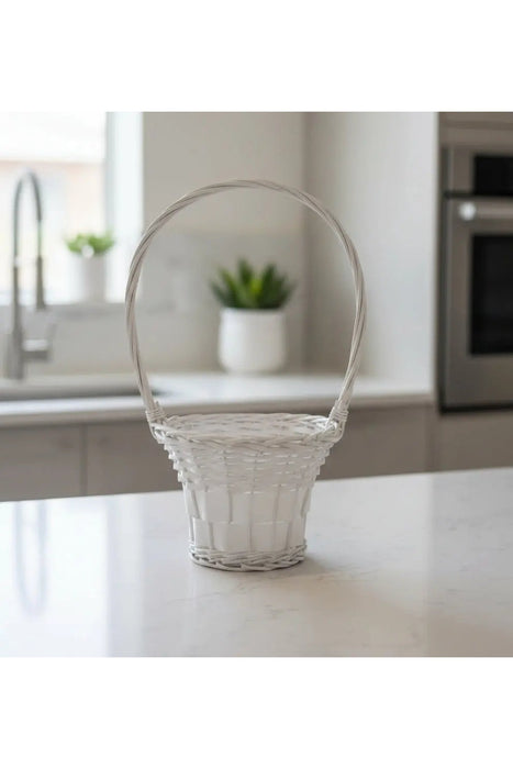 White Handwoven Wicker Basket – Elegant Storage & Home Decor small size Murukali.com