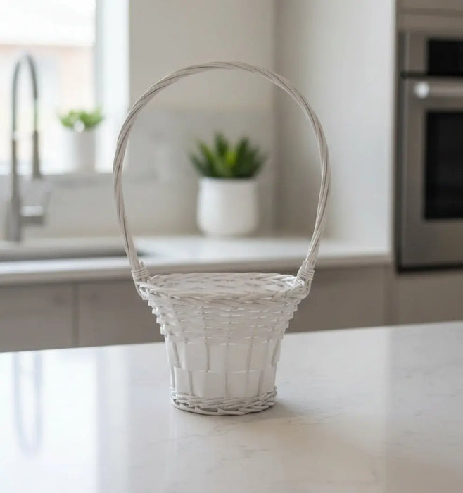 White Handwoven Wicker Basket – Elegant Storage & Home Decor small size Murukali.com