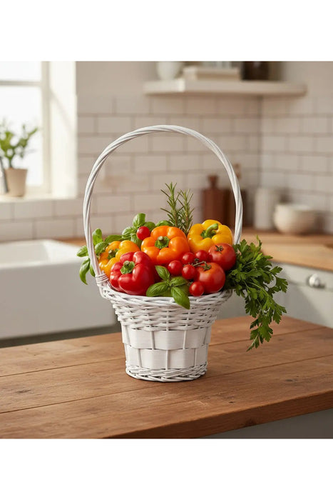 White Handwoven Wicker Basket – Elegant Storage & Home Decor small size Murukali.com